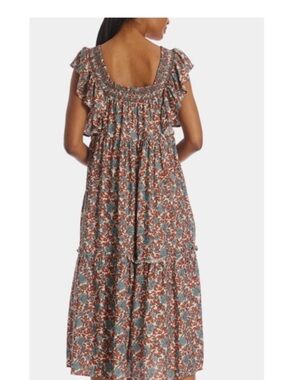 Anthropology Moon River Flutter-Sleeve Tiered Dress Medium